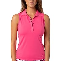 GOLFTINI Women's Soft Performance Sleeveless Golf Tennis Polo Fashion Button Placket Shirt