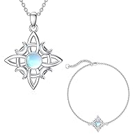 LONAGO 925 Sterling Silver Witches Knot Synthetic Moonstone Necklace & Bracelet for Women