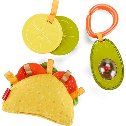 Fisher Price Pretend Food Baby Toys Taco Tuesday Gift Set of 3 Rattle Crinkle Clacker Sensory Toys for Newborns