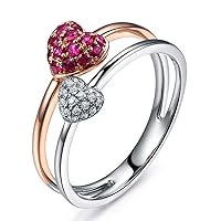 Natural Ruby Gemstone Diamond Heart Shape Solid 14K Two Tone Gold Promise Wedding Engagement Ring Set for Women