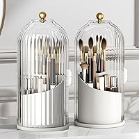 Ezebesta Makeup Brush Holder Organizer with Clear Lid 360 Rotating Sliding Opening Dustproof Brushes Container for Vanity
