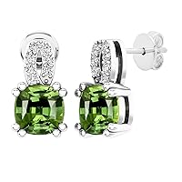 Dazzlingrock Collection 6 MM Each Cushion Gemstone & Round Diamond Ladies Infinity Drop Earrings, Sterling Silver