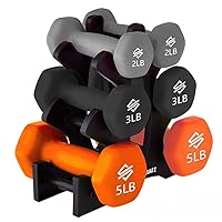 Dumbbell Weights Set with Stand, 20lbs Neoprene Coated Weights in Color Gray, Black, and Orange, Hex Shape Anti Slip and Roll Dumbbells for Exercise, Training, Fitness, Yoga