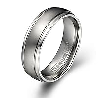 7mm Titanium Ring for Couples Brushed Center Polished Grooves and Sides Comfort Fit SZ 6-12 Plus Engraving Service