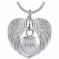 misyou Birthstone Angel Wings Wife Cremation urn Memorial Keepsakes Necklace Ashes Jewelry Stainless Steel Pendant