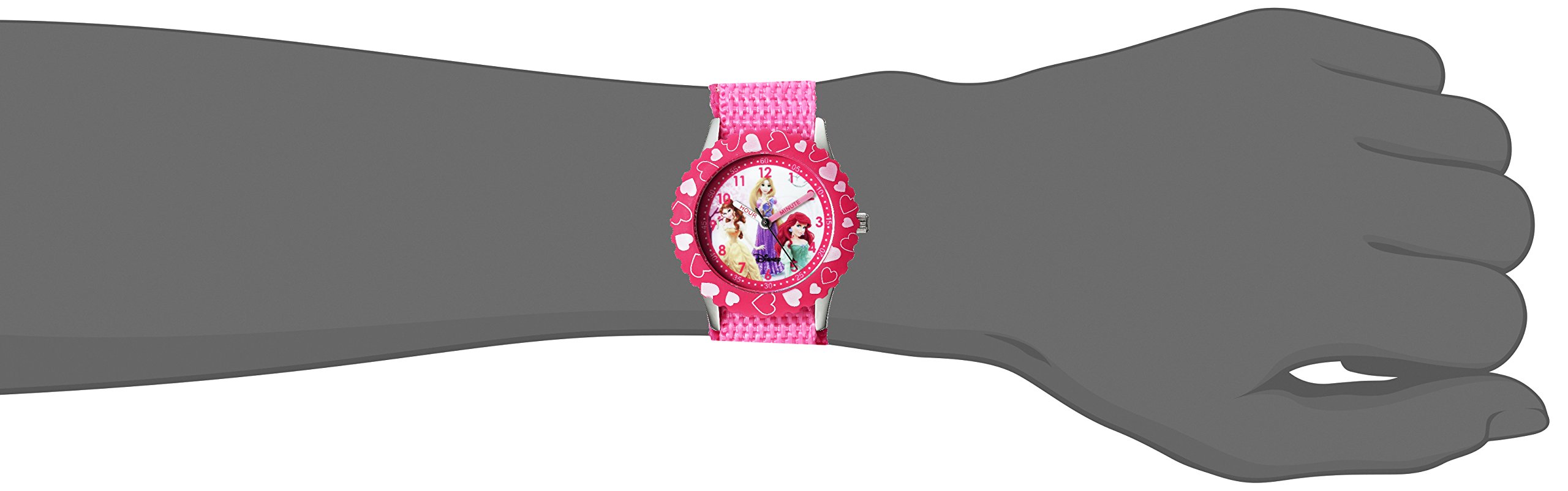 Disney Princess Kids' Bezel Stainless Steel Time Teacher Analog Nylon Strap Watch