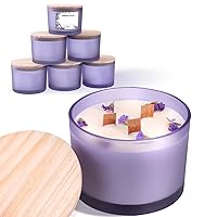 6 Pack Glass Candle Jars with Lids (16oz, Frosted Purple) - Large Candle Jars for 3 Wick Candles Making - Empty Candle Jars Containers - Candle Making Accessories include 16Pcs Candle Labels