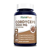 NusaPure Cordyceps Extract 1000 mg 200 Veggie Capsules (Non-GMO & Gluten Free) Cordyceps Sinensis - Healthy Immune Support, Energy & Immunity Booster