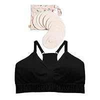 Kindred Bravely Hands Free Pumping Sports Bra (Black, Large) & Organic Washable Breast Pads Bundle