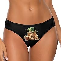 Irish Cat St Patricks Day Drinking Beer Women's T-Back Thong G String Low Waist Underwear Sexy Brief
