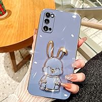 Cute Rabbit Holder Phone Bracket Case for Samsung S22 Ultra S20 S21 S20 FE Note 20 10 8 9 S23 Ultra S8 S9 S10 Plus Plating Cover,Blue,Galaxy Note20 Ultra