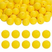 100PCS 15mm Silicone Beads Focal Beads Rubber Round Loose Beads Bulk for DIY Beaded Keychain Beadable Pens Jewelry Necklace Bracelet Making Supplies (Yellow)