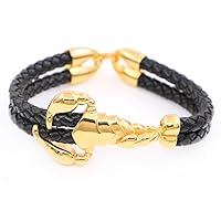 Black Genuine Leather Stainless Steel Scorpion Bracelet fit Men Women Jewelry Gift