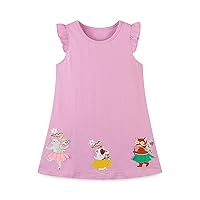 Toddler Girls Summer Dress Casual Pleated Sleeve Cartoon Printing Jersey Dresses Beach Basic Tank Sundress