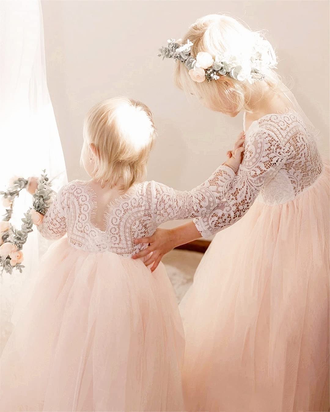 2Bunnies Girl Peony Lace Back A-Line Straight Tutu Tulle Party Flower Girl Dress