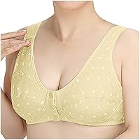 Womens Front Closure Button Bra Wireless Push Up Bras Comfortable Wirefree Easy Close Everyday Bra for Older Women