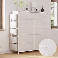 Dresser for Bedroom with 11 Drawer, Dressers & Chests of Drawers with Side Pockets, Hooks, Fabric Storage Drawer, Steel Frame, Wood Top, Organizer Unit and Pull Handle for Closet.