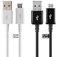 Short MicroUSB Cable Compatible with Your Plantronics Voyager 4210 Model P/N 211317-02 with High Speed Charging 2 Pack. (1Black,1White, 20cm 8in)