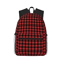 Plaid Red And Black Print Backpack Lightweight,Durable & Stylish Travel Bags, Sports Bags, Men Women Bags