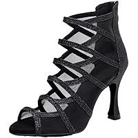 Womens Mesh Latin Dancing Ankle Boots Ballroom Pumps Tango Cha Cha Jazz Heels Customized Heel Peep Toe Salsa Party Shoes