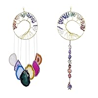 rockcloud 7 Chakra Healing Crystal Tree of Life Wall Hanger Tumbled Gemstones Ornament and Agate Slices Hanging Ornament