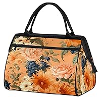 Travel Duffel Bag, Sports Tote Gym Bag, Vintage Floral Flower Overnight Weekender Bags Carry on Bag for Women Men, Airlines Approved Personal Item Travel Bag for Labor and Delivery