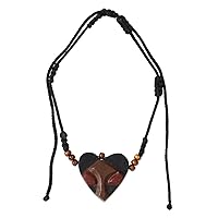 NOVICA Handmade Men's Wood Pendant Necklace African Heart Mask for Jewelry Beaded Ghana 'Kwele Love'