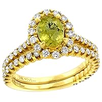 14k Yellow Gold Diamond 1.11 cttw & Color Gem Halo Engagement Ring Set 2 Piece Oval 7x5mm, size 5-10