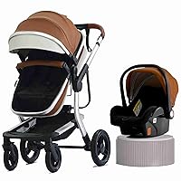 Baby Bassinet Stroller PU Leather Stroller for Toddlers 1-3 for Infants 3 in 1 Pram with Infant Seat Base Newborn Carriage with Base Stroller Car Seat Combo (Color : Brown) Baby Bassinet Stroller PU Leather Stroller for Toddlers 1-3 for Infants 3 in 1 Pram with Infant Seat Base Newborn Carriage with Base Stroller Car Seat Combo (Color : Brown)