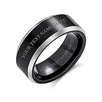 Simple Black Couples Titanium Wedding Band Ring For Men For Women Silver Two Tone Beveled Edge Comfort Fit 8MM