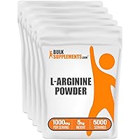 L-Arginine Powder - Arginine 1000mg, Arginine Supplement - Nitric Oxide Supplement, Unflavored & Gluten Free, 1000mg per Serving, 5kg (11 lbs) (Pack of 5)