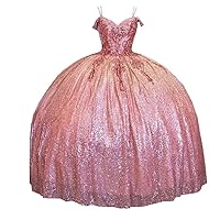 Sparkly Sequined Boho Cold Shoulder Ball Gown Quinceanera Dresses Mexican Charro with Sleeves Sweet 15 16 Party Dress
