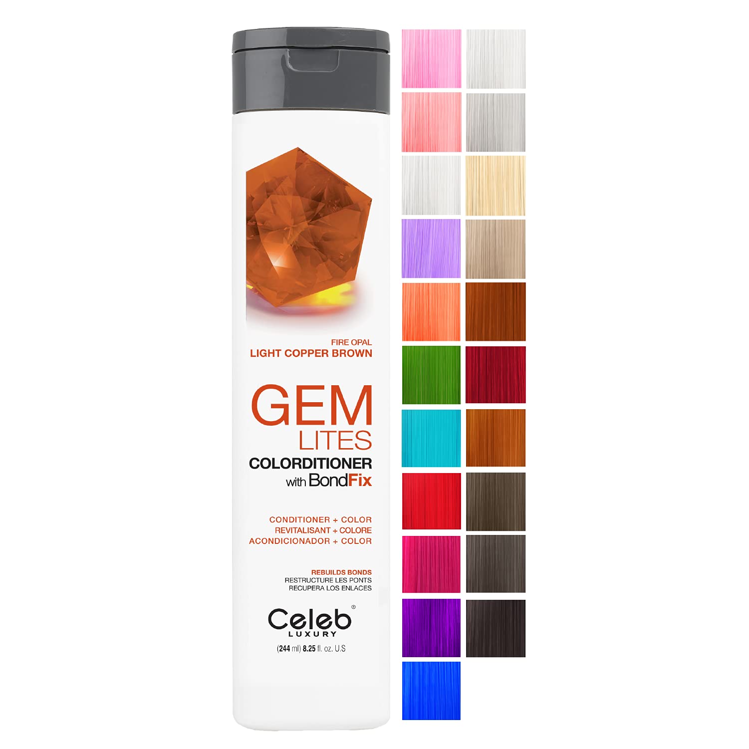 Celeb Luxury Gem Lites Colorditioner, Semi-Permanent Professional Hair Color Depositing Conditioner, Fire Opal
