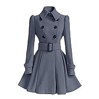 EFOFEI Womens Wool Blend Double Breasted Winter Midi Length Trench Coat With Hood