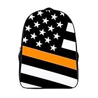 USA Thin Orange Line Flag Laptop Backpack with Multi-Pockets Waterproof Carry On Backpack for Work Shopping Unisex 16 Inch