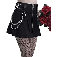 TSMNZMU Women's Goth Mini Skirts Punk Zipper Half Skirt Dark Grunge Harajuku Skirt
