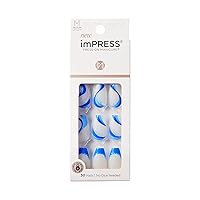 KISS imPRESS No Glue Mani Press On Nails, Design, Mesmerize', Blue, Medium Size, Coffin Shape, Includes 30 Nails, Prep Pad, Instructions Sheet, 1 Manicure Stick, 1 Mini File