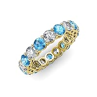 Blue Topaz and Lab Grown Diamond 3 3/8 ctw Womens Eternity Ring Stackable 14K Gold