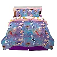 Franco Disney Princess Ariel The Little Mermaid Live Action Movie Kids Bedding Super Soft Comforter and Sheet Set with Sham, Queen, (100% Official Licensed Product)