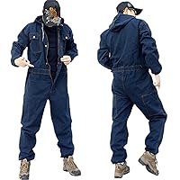 Men's Tooling Jumpsuit Long Sleeve Multi-Pocket Hooded Loose Large Size Denim Workwear