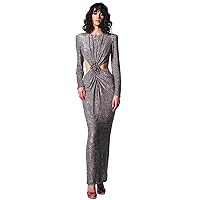 Women's Glitter Sequins Evening Dress Backless Flowered Design Bodycon Maxi Dress Long Sleeve Cocktail Party Dress
