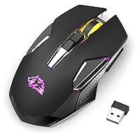 Wireless Gaming Mouse, RGB Wireless Mouse with Silent Ergonomics Button, USB C Rechargeable 7 Colors Cool LED Light Up Computer Mice, 3 Level Dpi for PC Gamer/Game Mauser/Laptop/Chromebook/Mac - Black