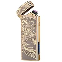 Electric Lighters, USB Rechargeable Lighter, Plasma Dual Arc Lighter, Windproof Flameless Lighter, Pocket Cool Lighter with LED Battery Indication for Candles, Incense, Camping (Gold Dragon)