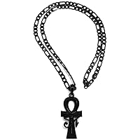 Eye of Ra Over Ankh Pendant with 24 Inch Figaro Necklace Black