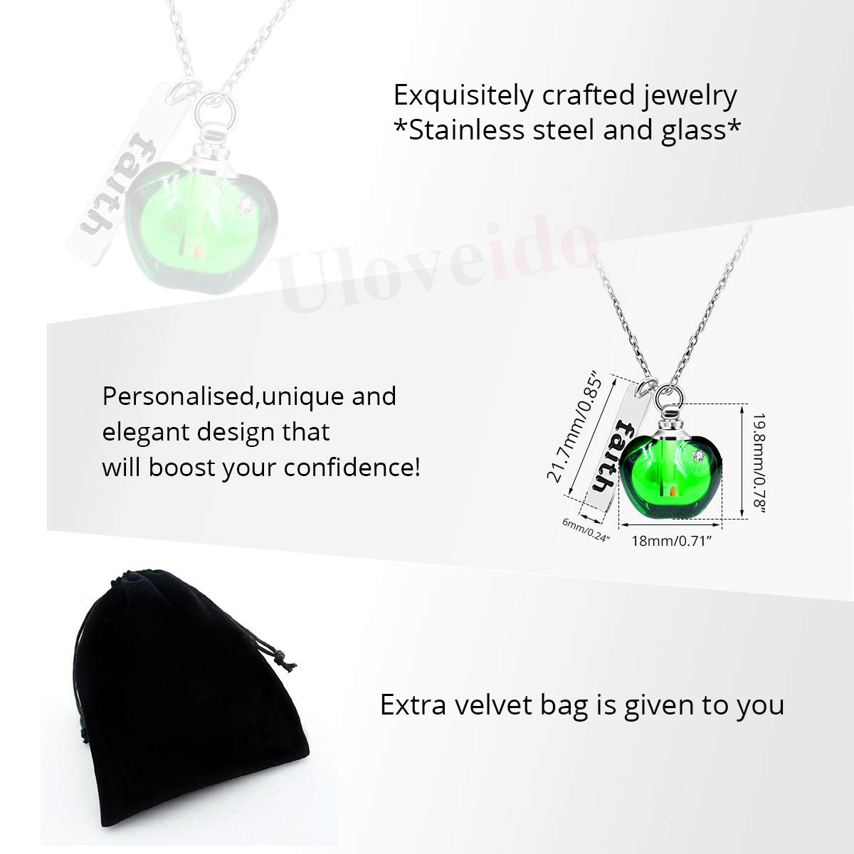 Uloveido Stainless Steel Faith Pendant Necklace with Mustard Seed in Apple Shape Openable Bottle Case Charms Christian Necklaces Y786