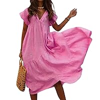 Summer Dresses for Women 2023 Casual Comfort Short Sleeve V Neck Loose Fit Flowy Long Dress