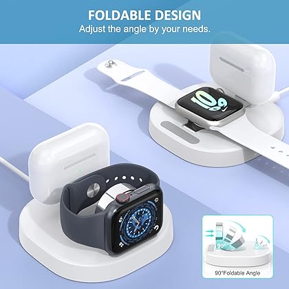 for Apple Watch Charger - 2 in 1 Wireless Watch Charger Portable Charging Stand with Charging Cable Compatible with iWatch Series 8/7/6/5/4/3/2/SE - Charging Dock Station for AirPods 1/2/3/Pro