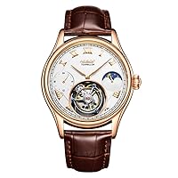 GZFCMY Aesop Real Tourbillon Skeleton Hand Winding Mechanical Watch Men's Sapphire Crystal Manual Dress Watch Man Luminous Leather Moon Phase Multifunction