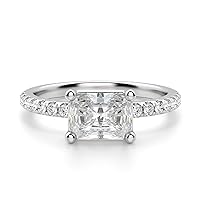 Riya Gems 2.50 CT Radiant Moissanite Engagement Ring Wedding Eternity Band Vintage Solitaire Halo Setting Silver Jewelry Anniversary Promise Ring