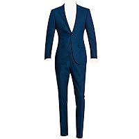 Men 2 Button Flat Collar Blue Suits (Jacket+Pants)